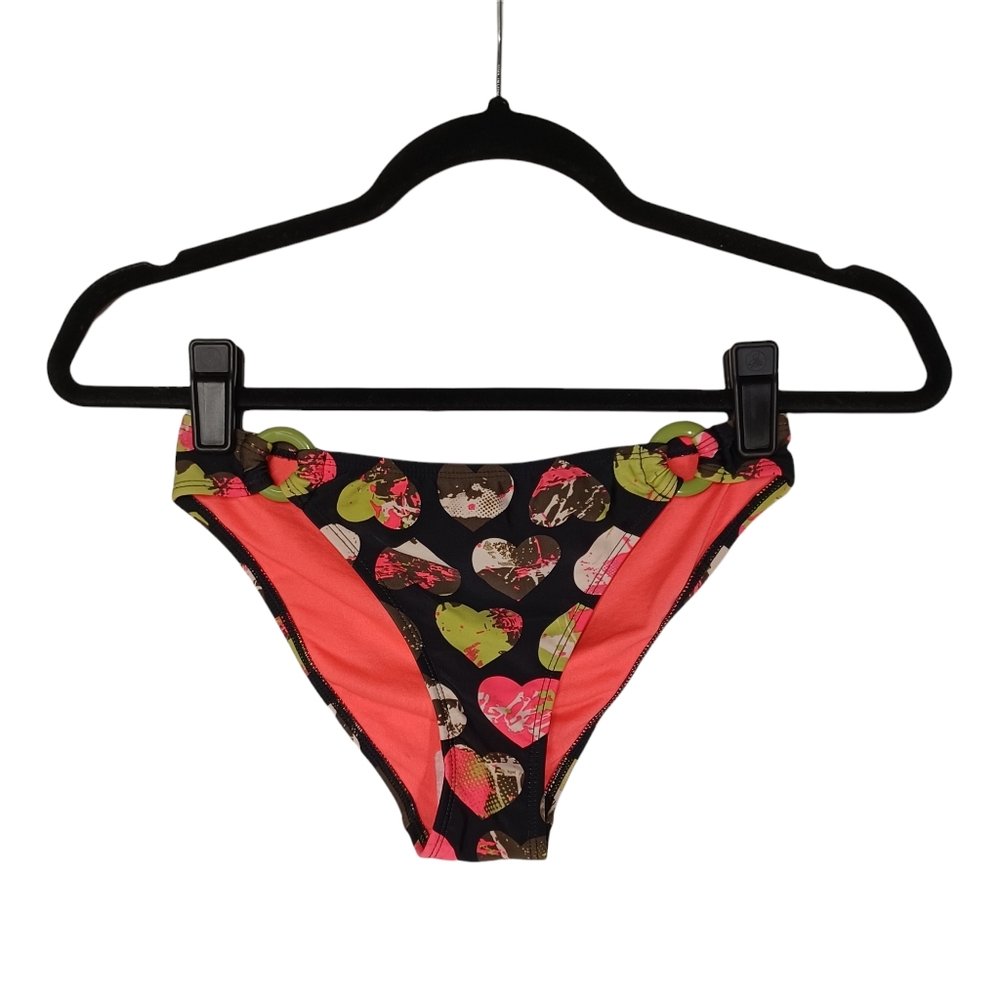 NEW MOCEAN Coral Green Heart Print Bikini Bottoms Small
